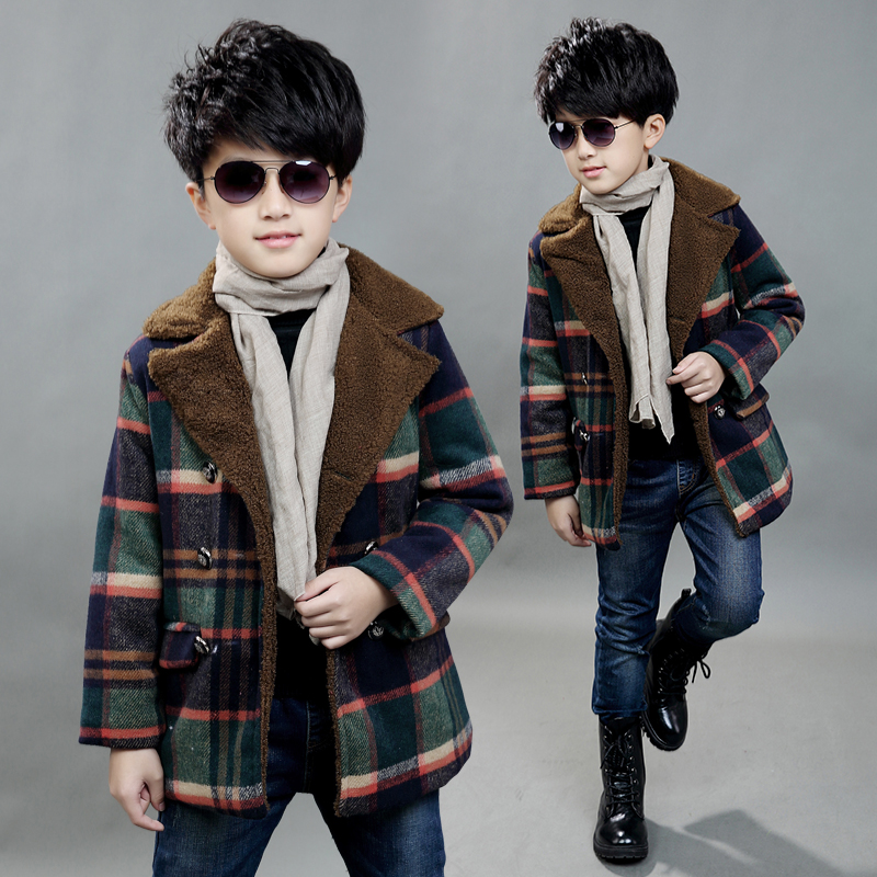 童装男童秋冬装2015韩版新款长袖加厚儿童外套呢子大衣中大童格子