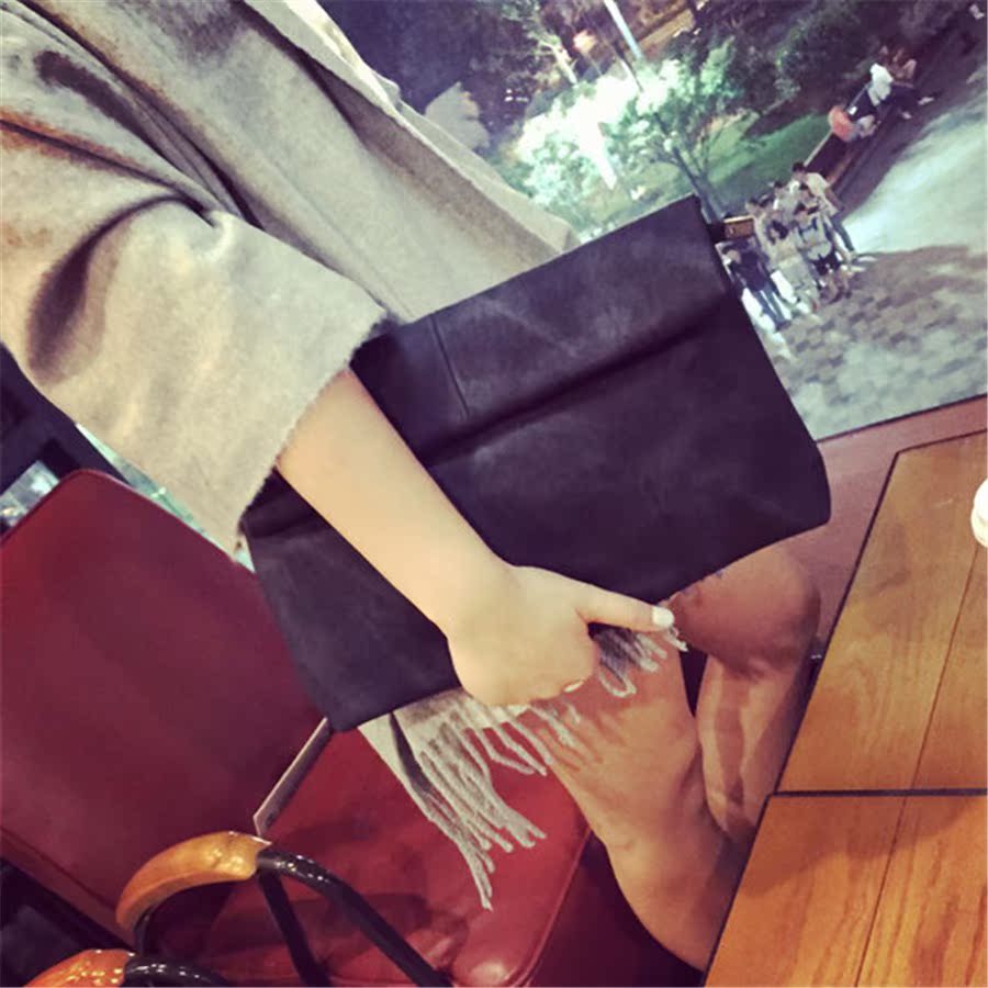 韩国2015秋新款纯色信封包卷边拉链女包简约百搭折叠单肩斜跨手包