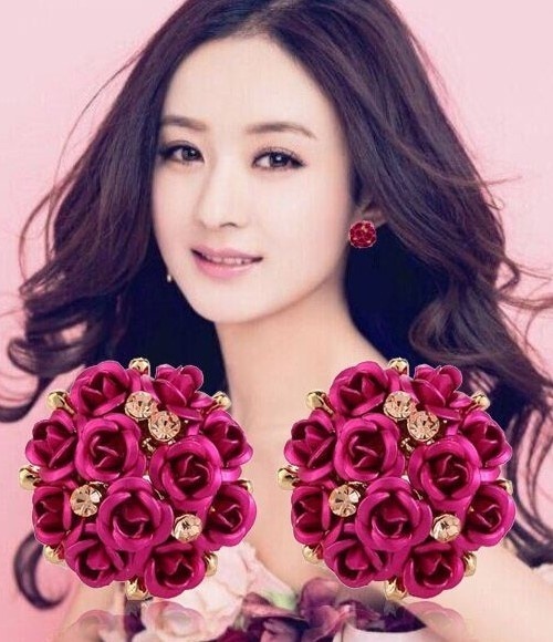 韩版时尚花朵防过敏耳钉女 可爱玫瑰花耳扣夸张大耳环女耳饰批发