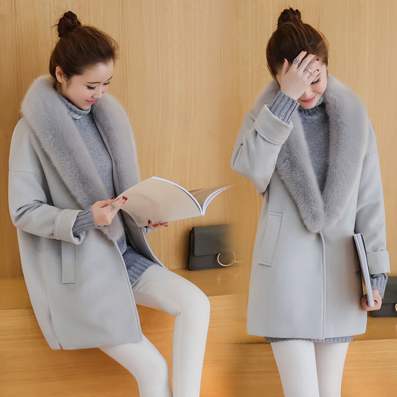 韩版毛呢外套2016年冬季长袖修身时尚纯色中长款加厚呢子大衣女装折扣优惠信息