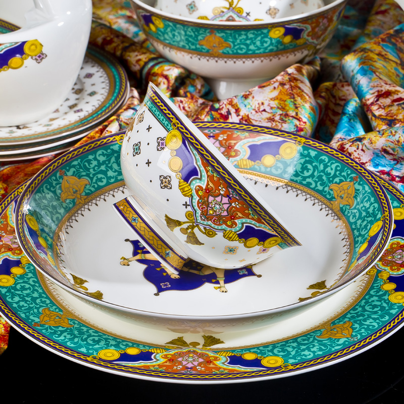 餐具套装碗盘 韩式高档56头骨瓷碗碟礼盒家用结婚庆景德镇陶瓷器