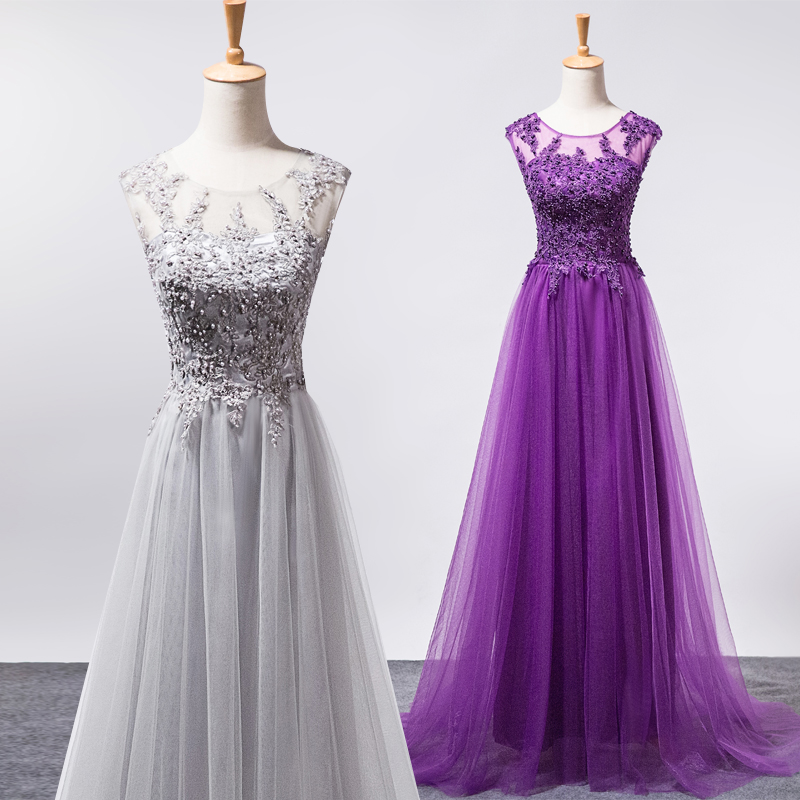 2016新款时尚长款修身显瘦紫色年会宴会晚礼服韩版伴娘服女夏季
