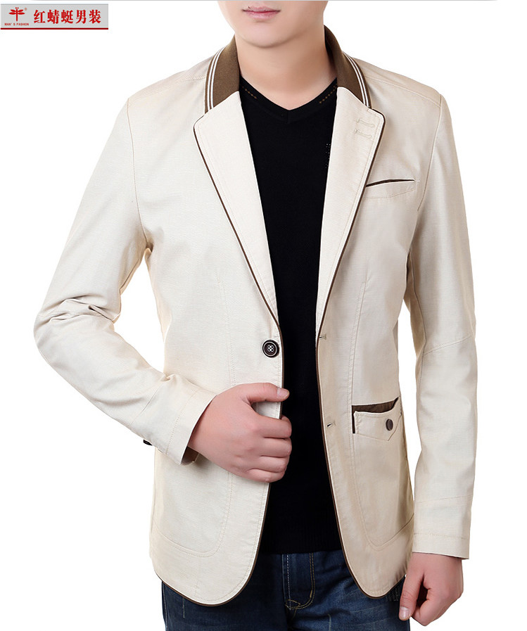 2015春季男式新款外套 中青年时尚便装单西 薄款拼接西服蜻蜓伞
