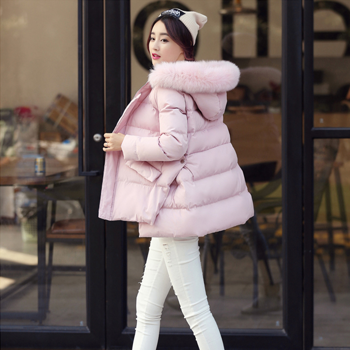 韩国a字型面包服棉服冬装中长款袄子带毛领外套前短后长棉衣女潮