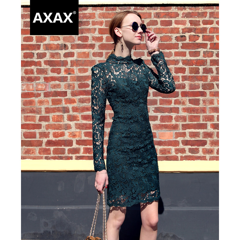 AXAX2015冬装新款女装欧美时尚性感加厚修身显瘦镂空蕾丝连衣裙冬