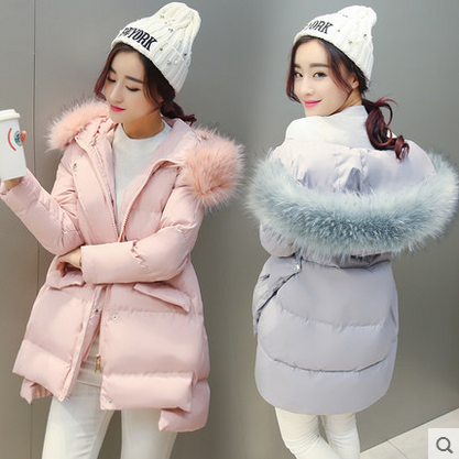 2015冬装韩国修身A字大毛领羽绒棉服女中长款斗篷型棉袄加厚外套