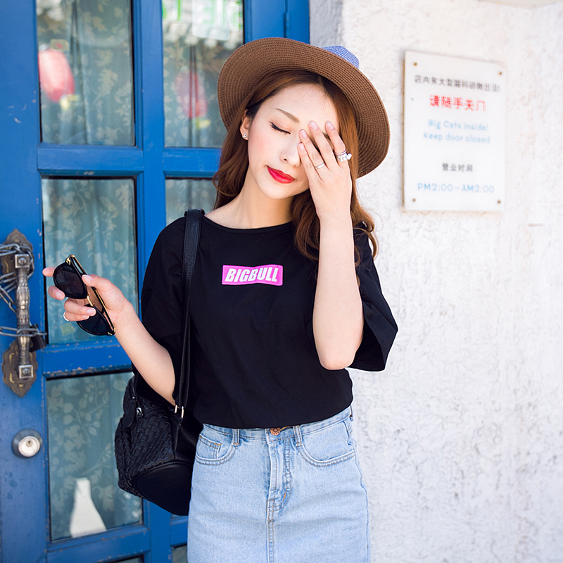 短款T恤 2015女装夏新款 韩版圆领纯棉短袖宽松T恤打底衫