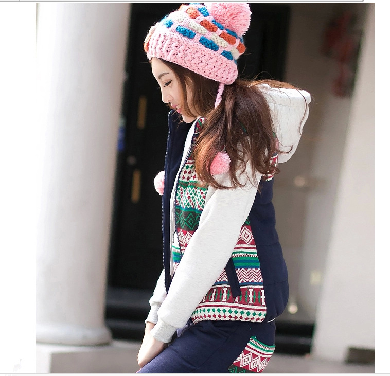2015冬季新款加绒加厚大码时尚休闲运动套装女冬韩版卫衣三件套潮