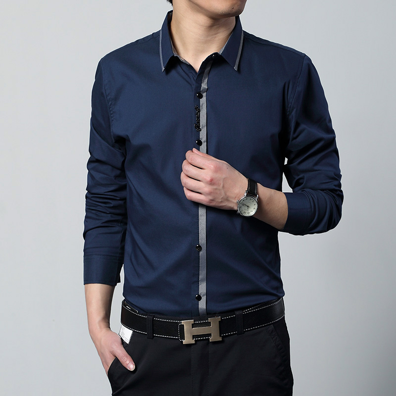 2015型男秋冬季英伦商务长袖衬衫 男士纯色韩版修身秋季衬衣潮