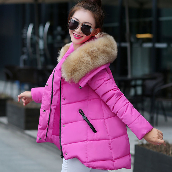 2015冬季韩版棉服女款气质修身加厚中长款带帽大毛领羽绒棉外套潮