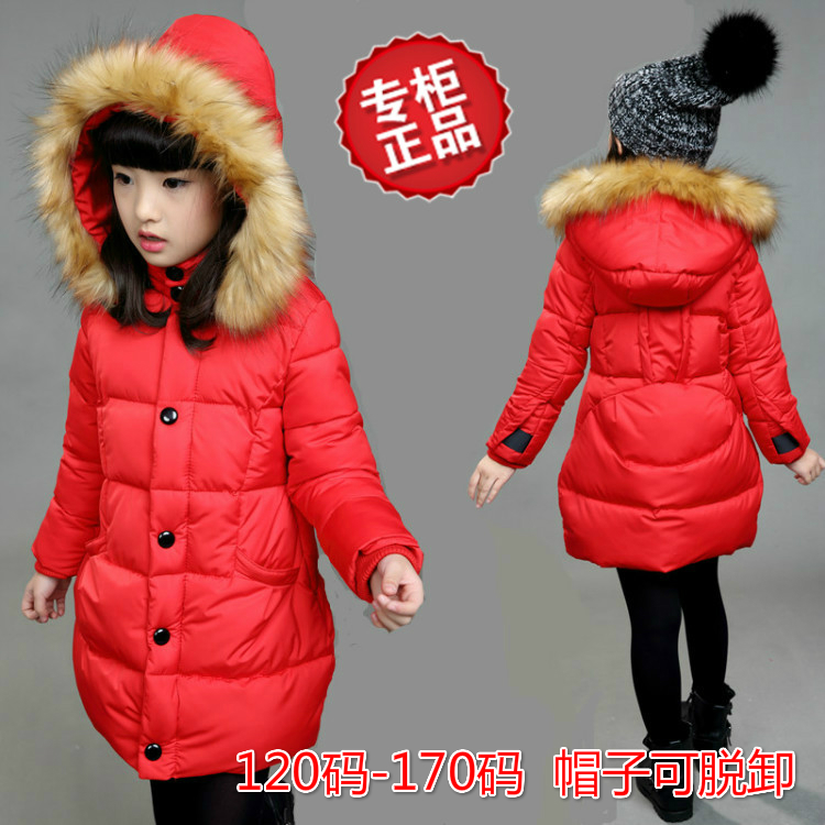 童装2015冬装女童中长款棉衣加厚外套红色黑色韩版儿童棉袄棉服