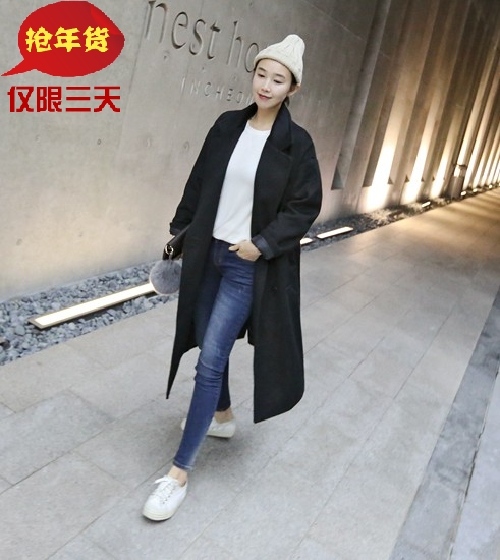 韩版新款呢子大衣秋冬季女士超长款加棉加厚茧型羊绒毛呢风衣外套