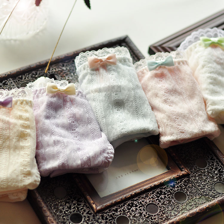 日本订单可爱小清新泡泡蕾丝缎带款纯棉内裤女 中低腰透气包臀