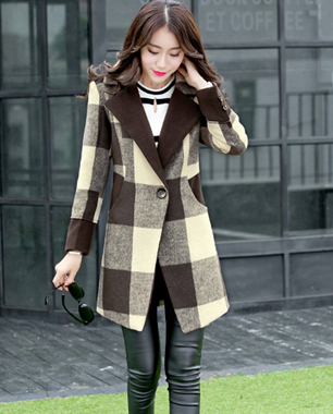 新款拼接西装领修身纯色通勤常规韩版中长款时尚百搭女士大码外套