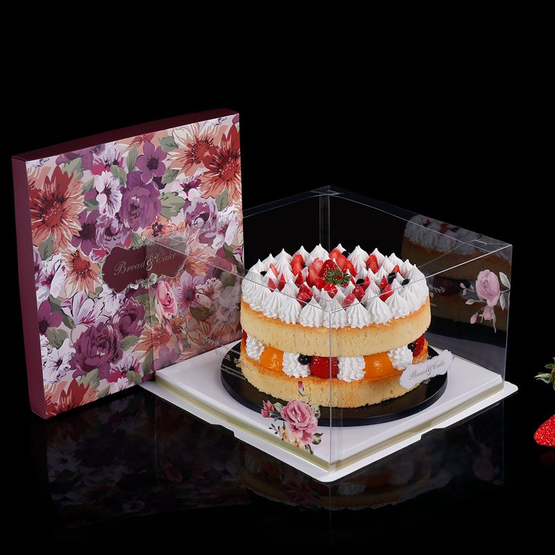国色天香系列6寸8寸10寸三合一纸塑蛋糕盒透亮透明蛋糕盒厂家批发