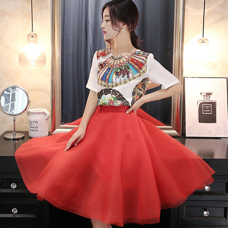 2015夏季新款韩版修身显瘦雪纺上衣+欧根纱蓬蓬裙名媛套装连衣裙