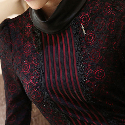 2015韩版大码显瘦女装加绒打底衫上衣蕾丝女士短款小衫长袖t恤冬折扣优惠信息