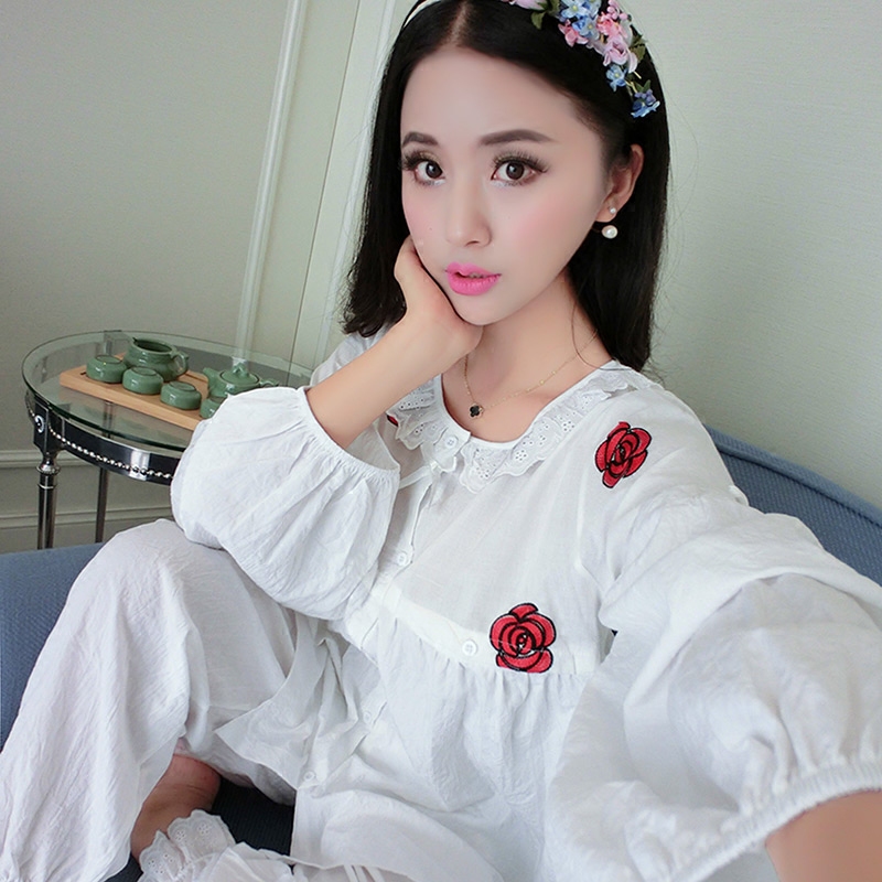 韩版春秋梭织棉纱布月子服长袖孕妇装喂奶哺乳衣睡衣外出家居服