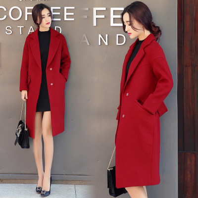 2015冬装新款韩版女装中长款修身显瘦时尚单排扣长袖羊毛呢大衣女