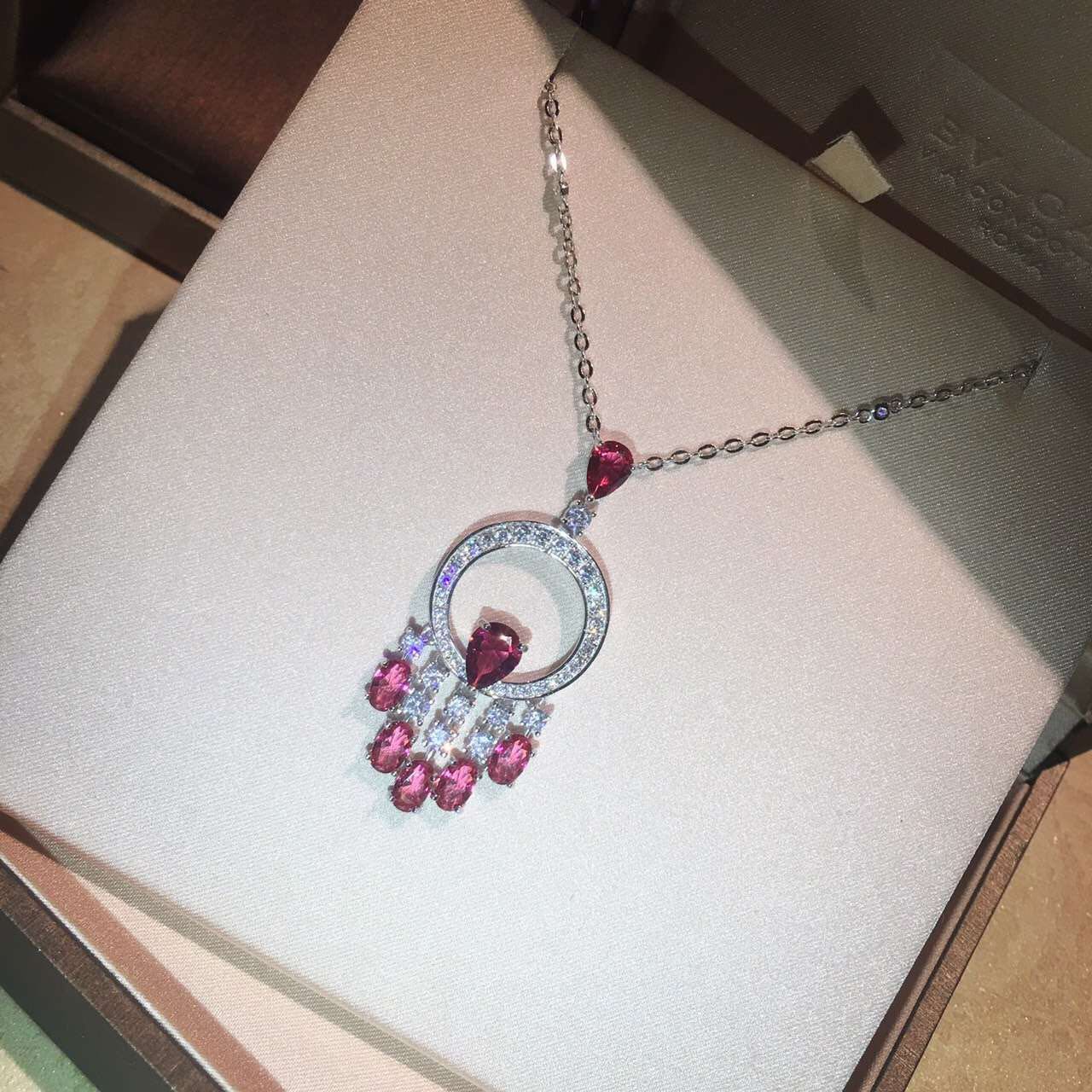 欧美大牌时尚纯银s925项链红宝石微镶高碳钻气质锁骨链送女友礼物