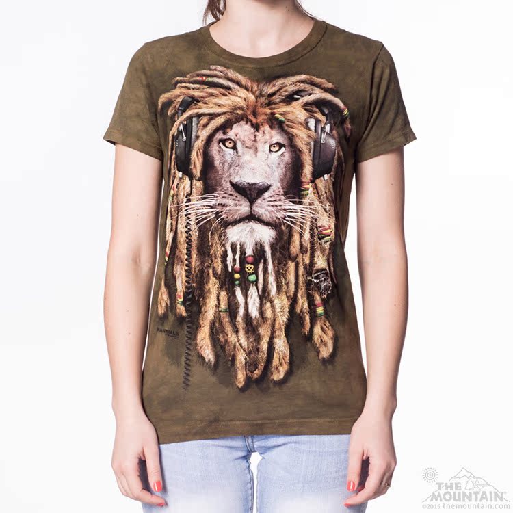 2015年人气新款美国THEMOUNTAIN女式修身3D立体DJ狮子短袖T恤现货