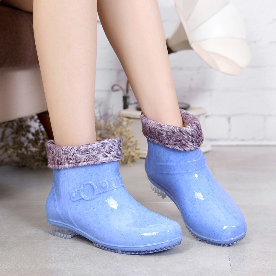 韩国春秋时尚短筒成人雨鞋女士中筒雨靴防滑胶鞋低帮加棉水鞋水靴