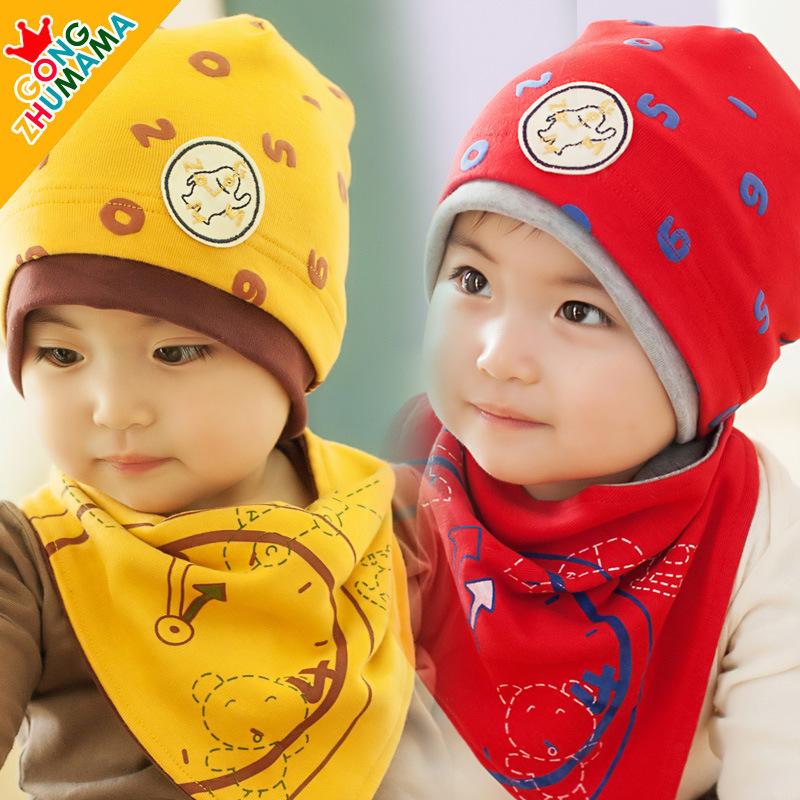 韩版婴儿儿童帽子3-6-9个月套头帽纯棉男女童秋冬季1-2岁宝宝包邮