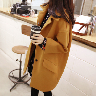 2015新款女装韩版宽松大码长袖呢子大衣修身显瘦中长款毛呢外套折扣优惠信息