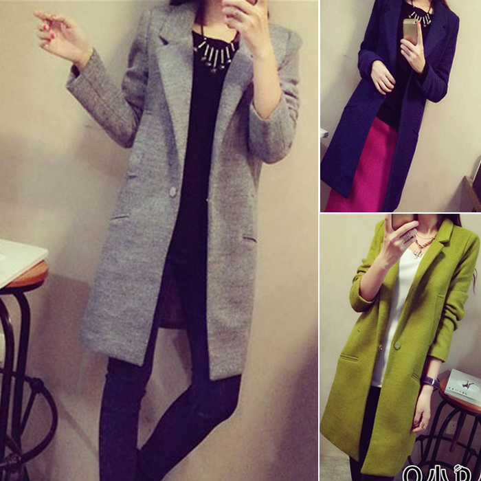 2015新款冬装韩版直筒羊毛呢外套女中长款双排扣加厚妮子大衣女装