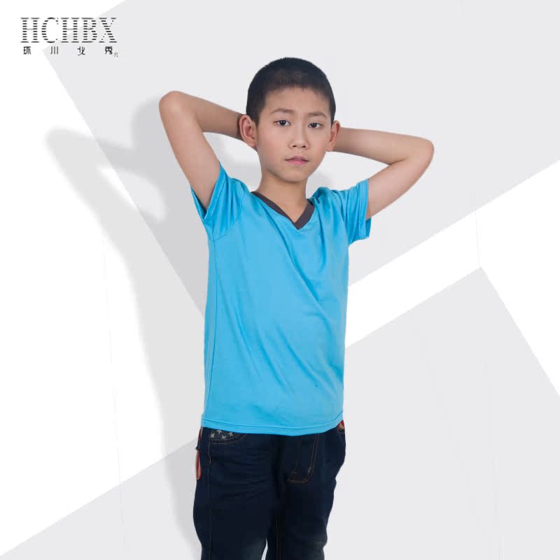 男儿童短袖t恤童装夏季2015新款中大童V领韩版学生装短袖打底衫