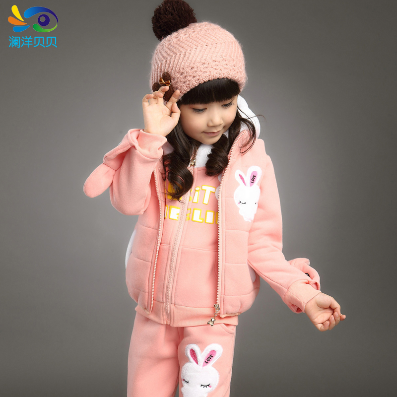 童装2015秋冬装女童套装加厚加绒宝宝3-4岁5-6-7-8儿童卫衣三件套