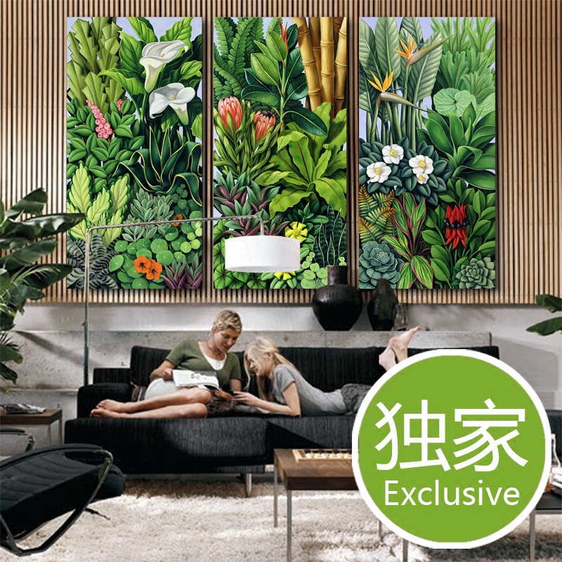 独家抽象现代简约美式客厅餐厅绿色植物三联无框装饰挂壁画墙画