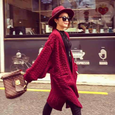 2016新款韩版时尚麻花针织开衫学生春中长款毛衣宽松显瘦大码外套