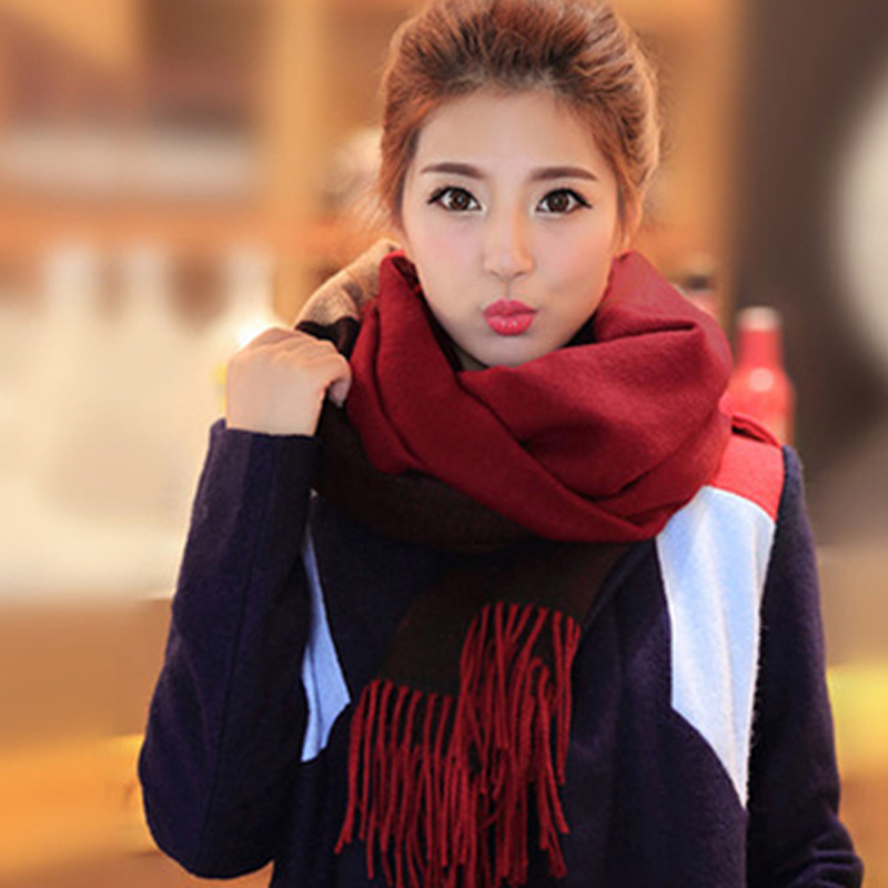 女士围巾冬季韩国拼色超大加厚披肩围巾两用超长保暖流苏围脖欧美