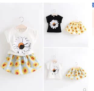 2015年夏装新款 儿童宝宝女童韩版花朵短袖短裙2件套 套装