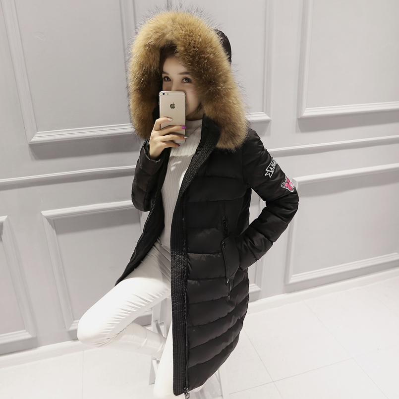 欧必地2015新款韩版女棉袄羽绒棉服冬中长款修身大毛领棉衣女装