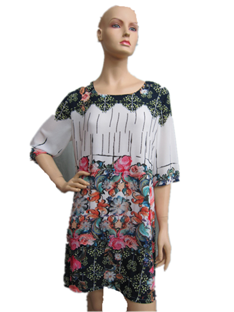 2015夏季新款正品修身显瘦中老年妈妈装印花短袖连衣裙