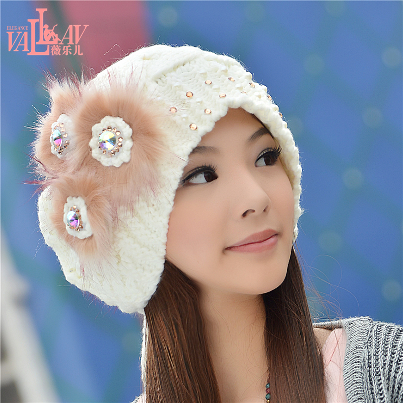 冬季帽子女 韩版潮可爱时尚毛线帽子 冬天加绒加厚保暖护耳针织帽