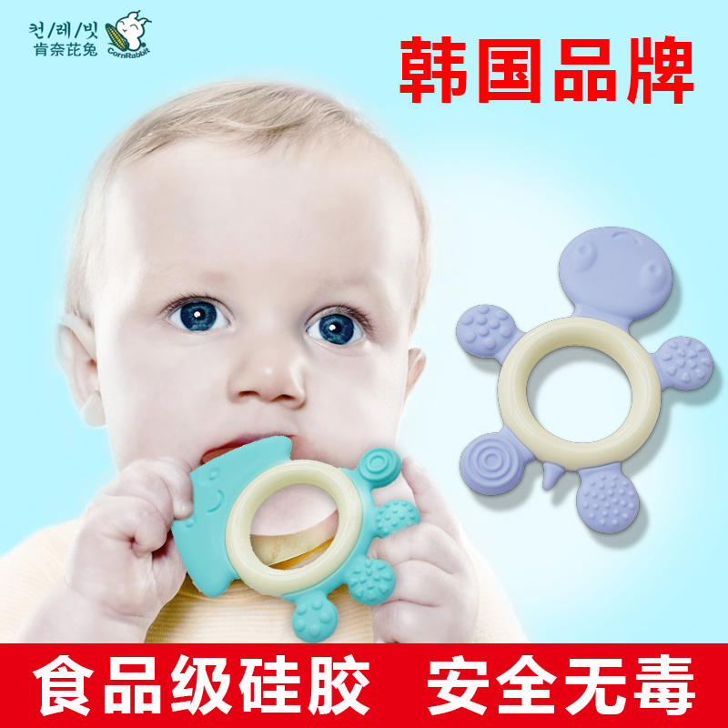婴儿牙胶硅胶3-4-5-6-12个月男女宝宝摇铃玩具益智咬咬胶磨牙棒器