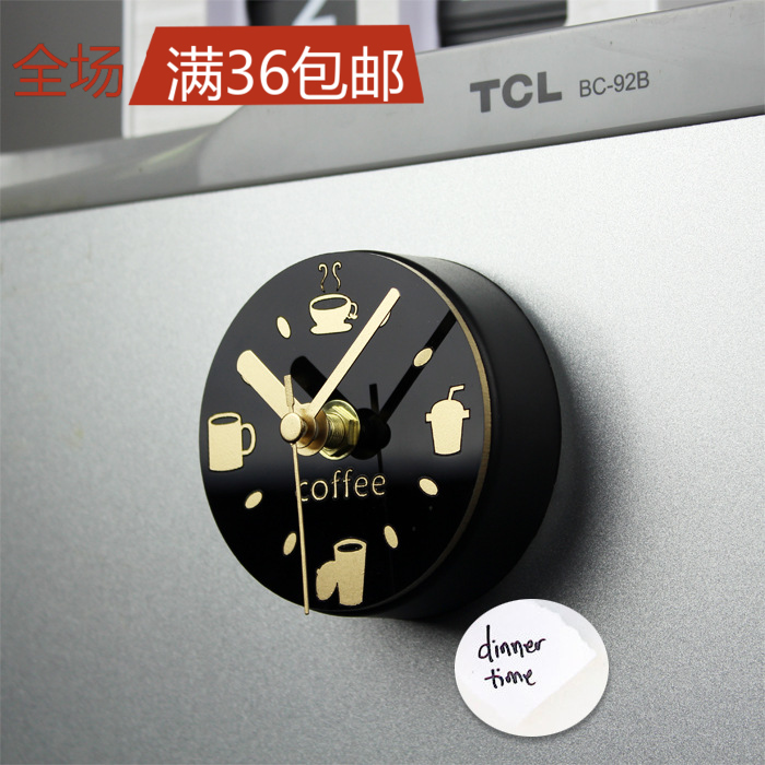冰箱钟创意磁铁冰箱贴吸磁贴时钟表留言贴挂钟静音立体钟表咖啡豆