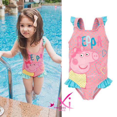 2016夏季新款女童泳衣儿童佩佩猪小猪佩奇连体泳衣宝宝卡通游泳衣