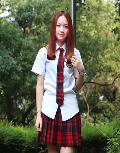 英伦学院派学生校服韩版班服初高中长短袖衬衣红色格子裙女生套装
