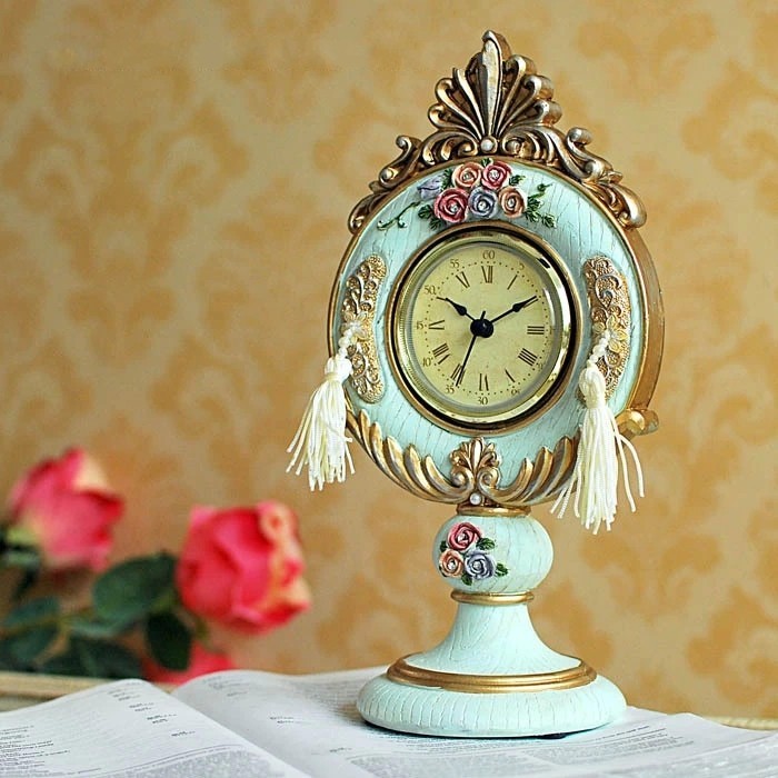 欧式创意时钟 家居装饰摆件座钟客厅摆件 树脂座钟台钟静音 包邮