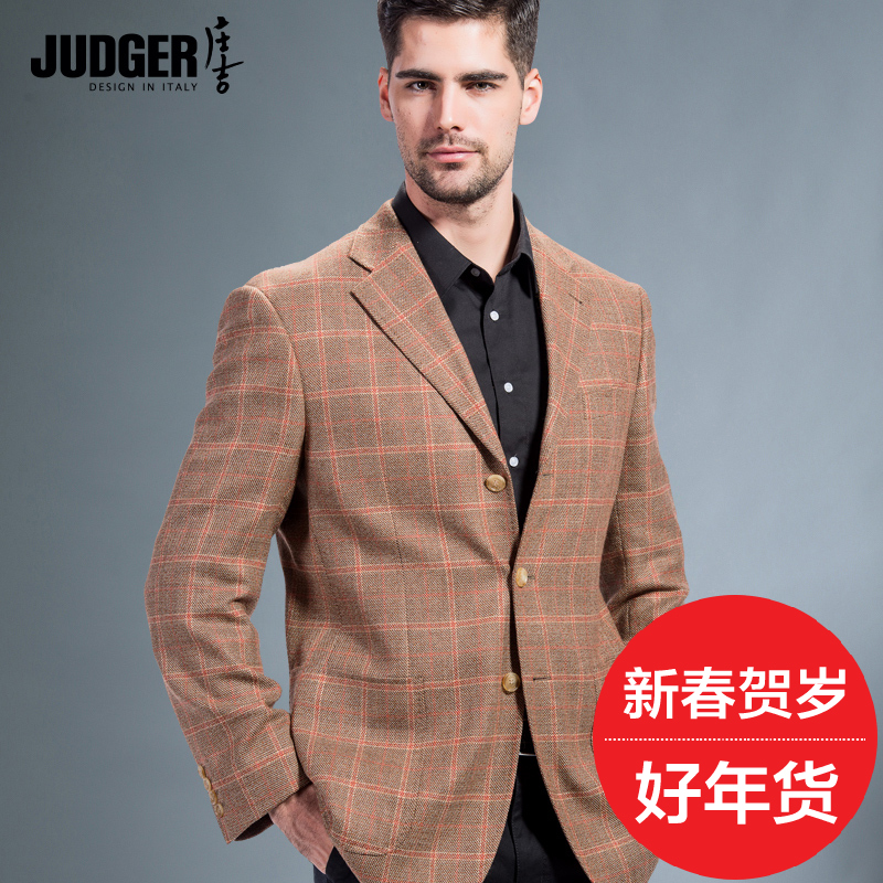 JUDGER/庄吉正品秋季新款西装 格纹复古时尚休闲100%羊毛西服外套