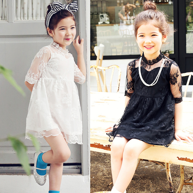 2015夏季韩国童装女童韩版儿童立领蕾丝短袖连衣裙时尚公主裙子折扣优惠信息