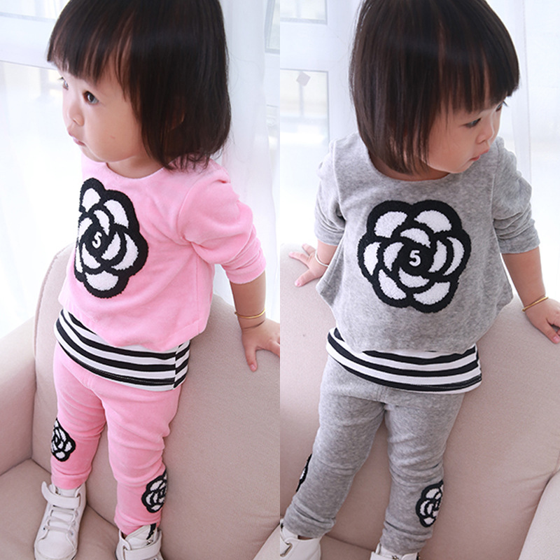 15年新款韩版0-1-2-3-4岁婴儿宝宝童装女童女孩长袖套装两件套潮