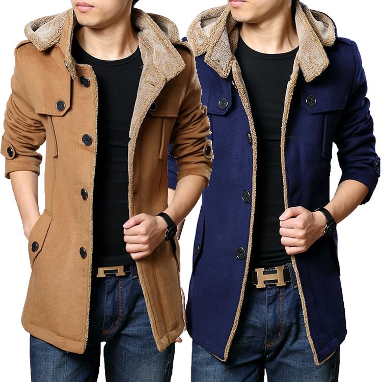 冬季新款男装男士风衣中长款羊毛呢大衣韩版修身外套加厚青少年潮
