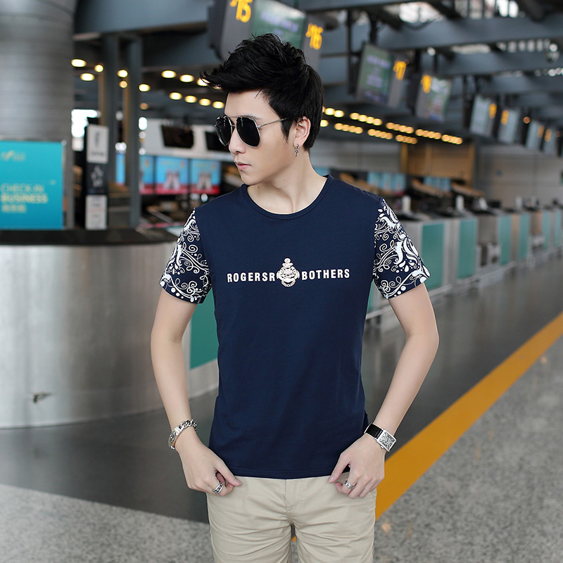 夏季潮男士短袖T恤韩版修身青年学生半袖男装纯棉圆领体恤衫大码