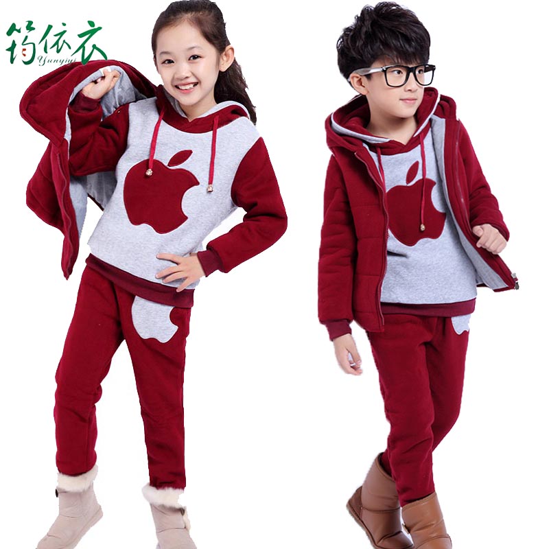 童装秋装2016新款冬装儿童套装女童男童装卫衣三件套加绒加厚T247