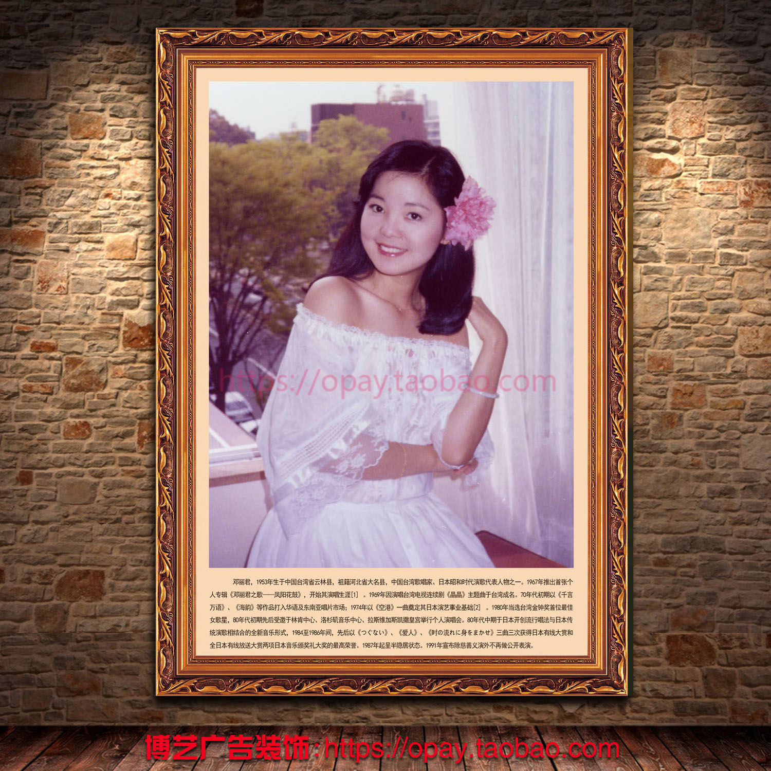 中国台湾歌唱家邓丽君肖像画名星写真简介海报定制装饰相纸墙贴纸折扣优惠信息